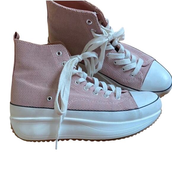 Madden Girl Winnona Platform High Top Sneakers Women’s 8 Pink Canvas Lace Up - Picture 1 of 6